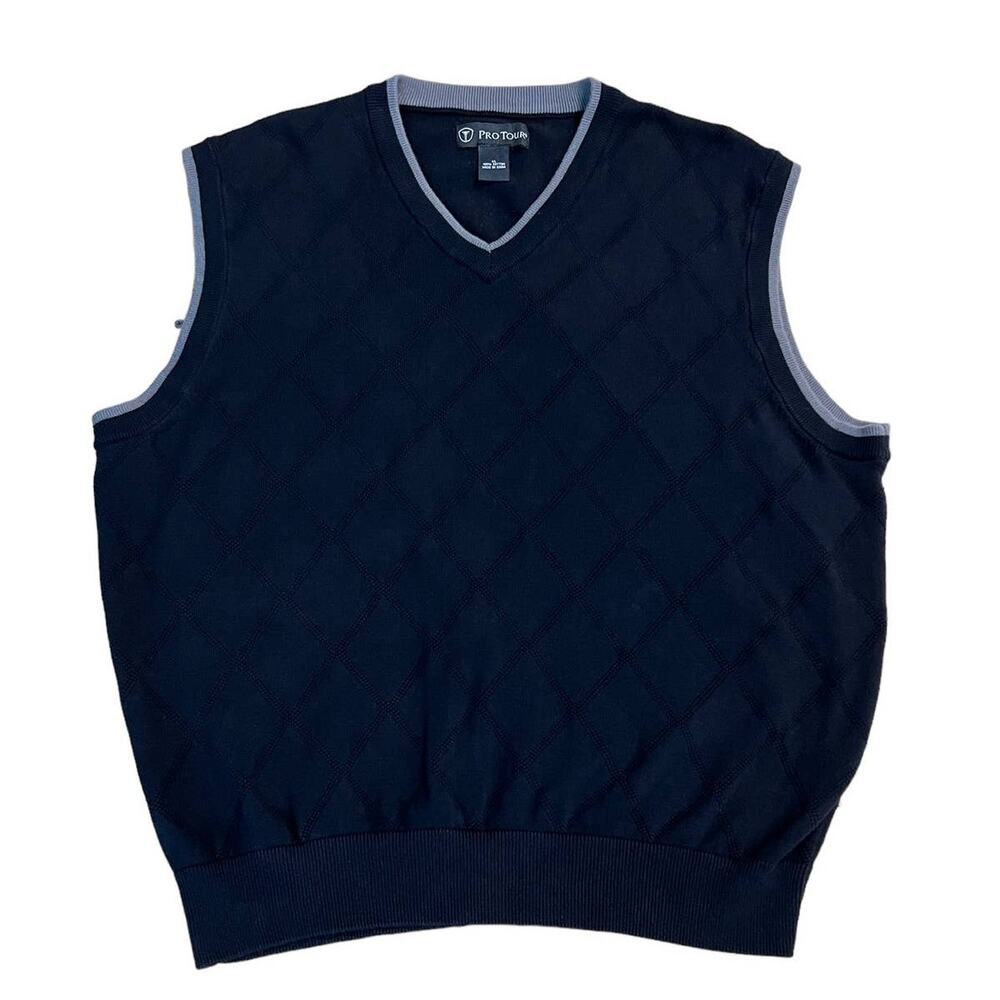 Pro Tour Golf Sweater Vest Black Argyle Diamond Knit Pullover V‎ Neck Mens XL